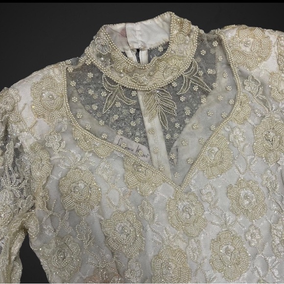 VTG LAURENCE KAZAR FULLY BEADED WHITE MAXI DRESS | tagged L, measures 36” bust - Picture 2 of 2